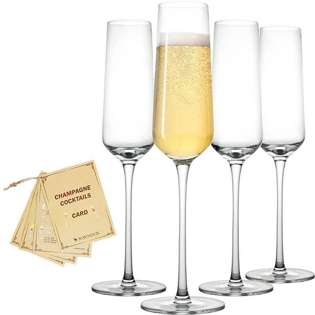 Champagne Flutes, RAVNDOX CG3 Classy Champagne Glasses 5.8oz Set of 4 Lead-free Glasses- Modern & Elegant for Women, Men, Wedding, Anniversary, Christmas, Birthday , Premium Crystal