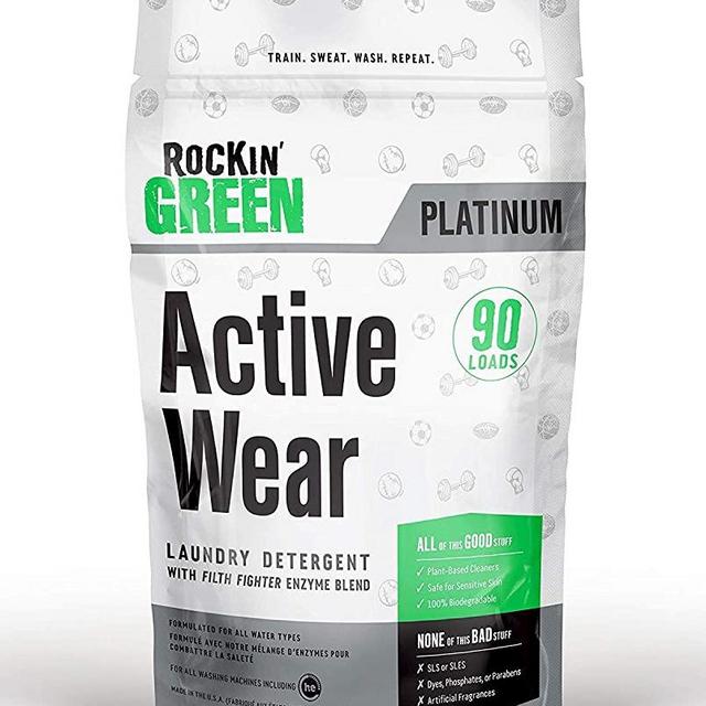 Rockin' Green Platinum Series Active Wear Laundry Detergent Powder - Unscented, All Natural, Vegan, Eco-Friendly, Non-Toxic, Stain & Odor Remover, (1) 45 oz. bag - 90 loads