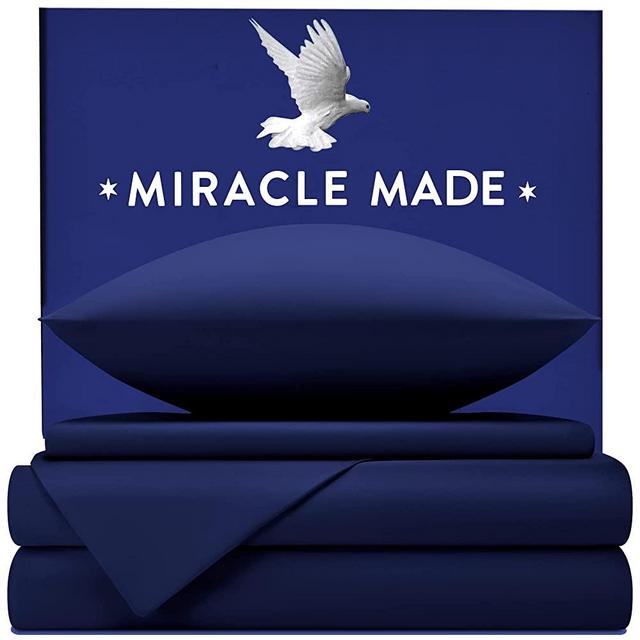Miracle Made Extra Luxe Bed Sheets Set – Navy, Queen – 4 Piece Bed Sheet Set Infused with Natural Silver, 500 Thread Count USA-Grown Supima Cotton Sheets, Ultra-Breathable, Extra Soft Bedding Set