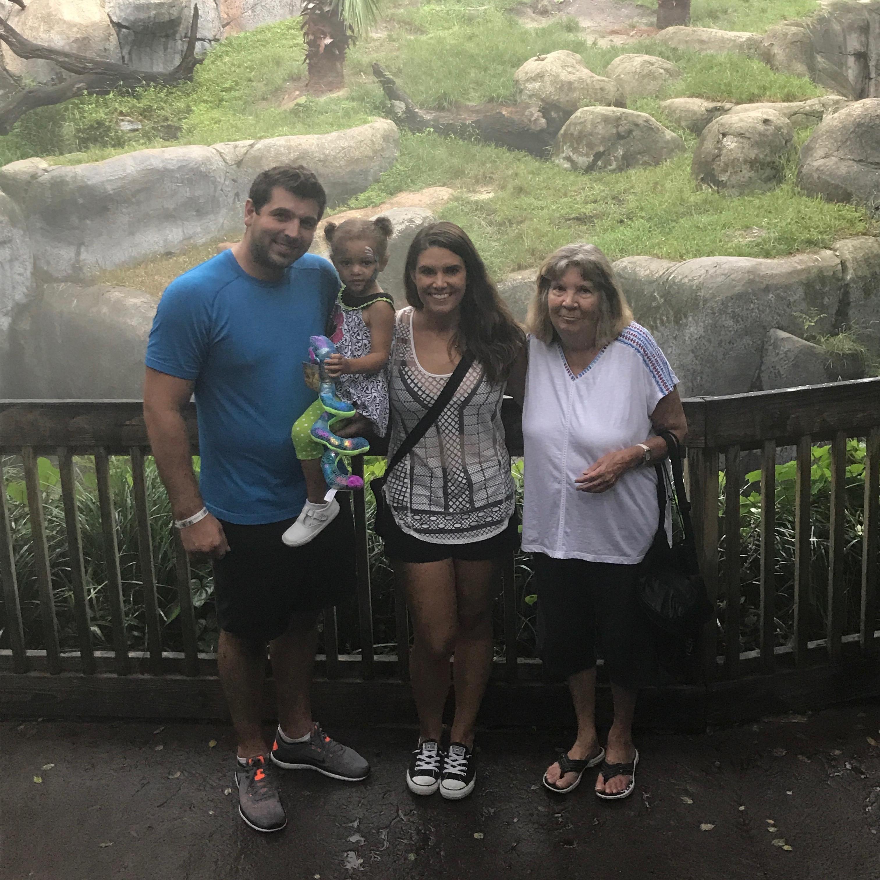 Ryan, Lila, Justine and Justine's grandma, Judy (Mimi) at Busch Gardens