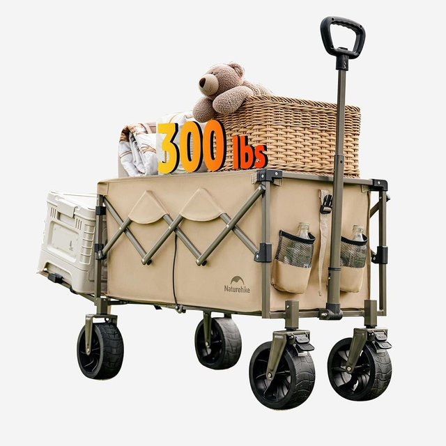 Naturehike Big Wheels Collapsible Wagon Cart, Extra Long Extender Wagon Cart, Brown