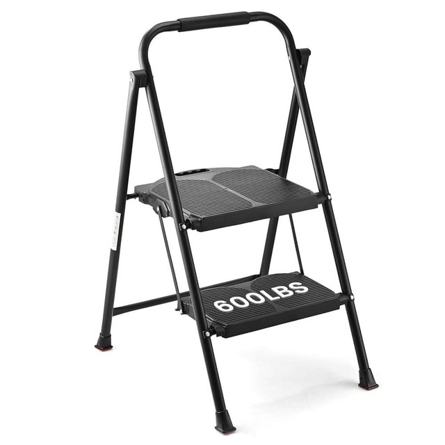 ASPERLAD Step Ladder 600lbs Extra Large & Wide 2 Step Stools Personalized Folding Step Stool Anti-Slip Step Stools for Adults Household, Kitchen Foldable Step Stool
