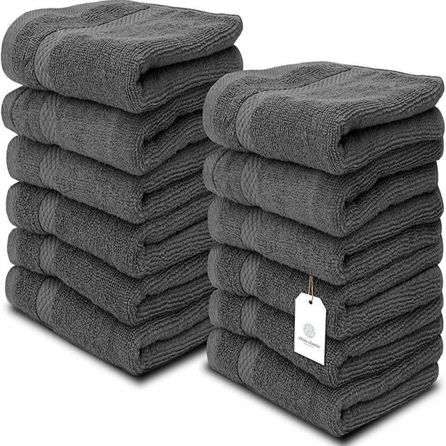 White Classic Luxury Washcloths for Bathroom-Hotel-Spa-Kitchen-Set - Circlet Egyptian Cotton - Highly Absorbent Hotel Quality Face Towels - Bulk Set of 12-13x13 Inch (Gray)