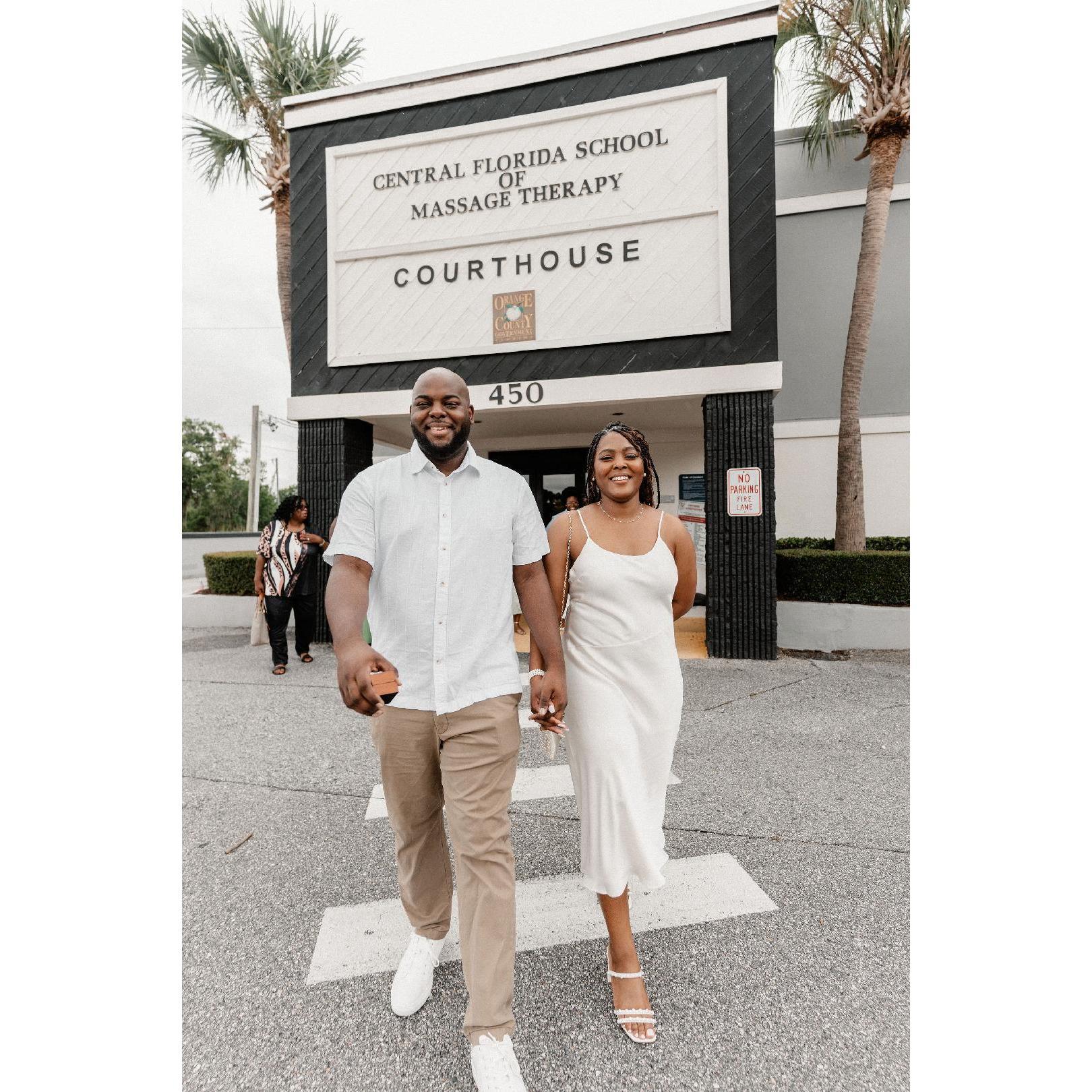 All smiles after just saying "I do".
