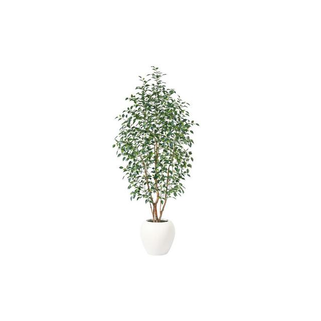 Dr.Planzen 8ft Artificial Ficus Tree with 18in White Planter, Tall Faux Ficus Trees with Real Wood Branches for Indoor and Outdoor Home Decor