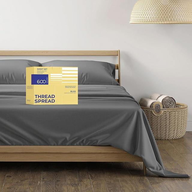 THREAD SPREAD 100% Egyptian Cotton Sheets Full Size - 600 Thread Count Sheets 4 PC 16" Deep Pocket Full Size Sheets Set, High Thread Count Soft Cooling Sateen Weave Hotel Luxury Sheets Set - Dark Grey