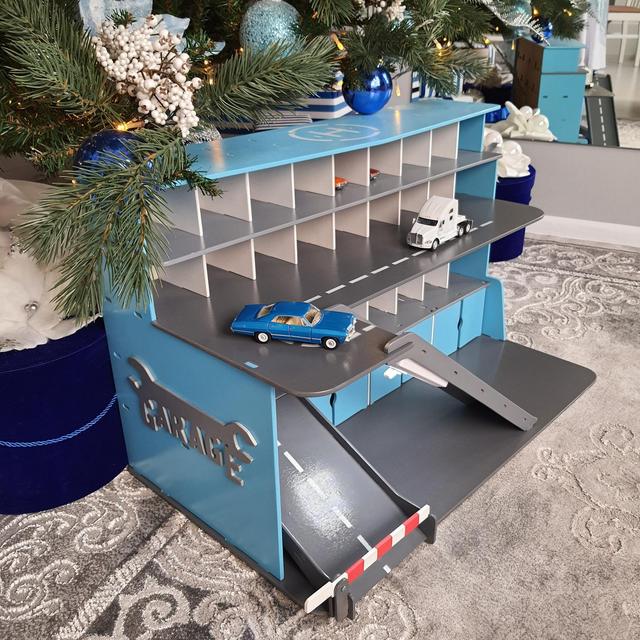 Wooden Toy Car Storage Garage