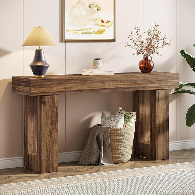 Tribesigns 63-Inch Long Console Table, Wooden Rectangular Sofa Table Behind The Couch, Farmhouse Entryway Table for Entrance, Hallway, Living Room (Light Brown)