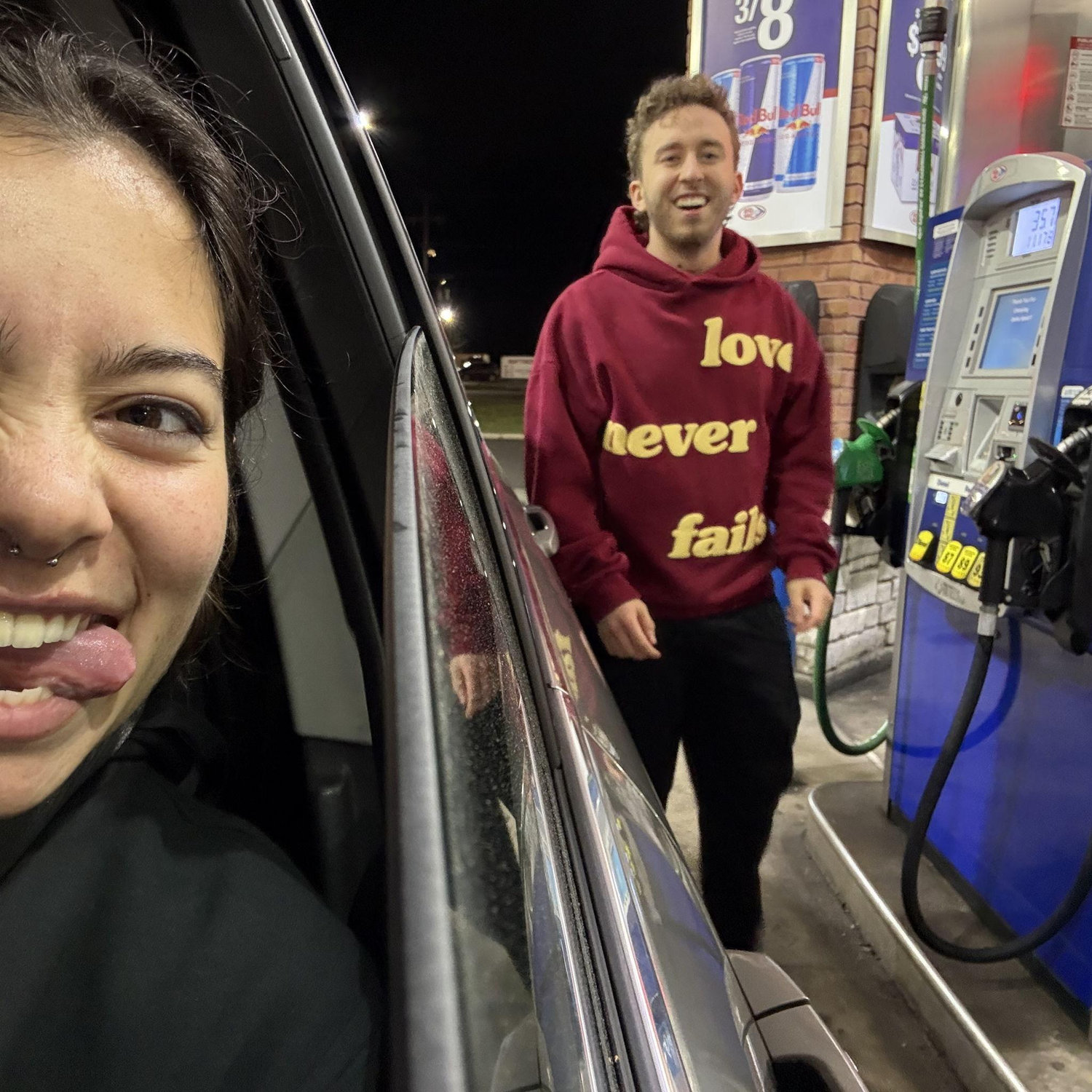 Ava hasn't pumped her own gas since they started dating. Go Ethan!
