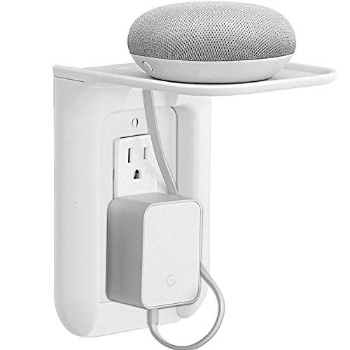 WALI Wall Outlet Shelf Standard Vertical Duplex Décor Outlet with Cable Channel Charging for Cell Phone, Dot 1st and 2nd 3rd Gen, Google Home, Speaker up to 10 lbs (OLS001-W), White, 1 Pack