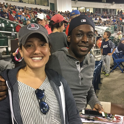 Temi's first Portland (Maine) baseball game! He met Slugger the Sea Dog and enjoyed his first Sea Dog Biscuit (chocolate chip cookie sandwich with vanilla ice cream).