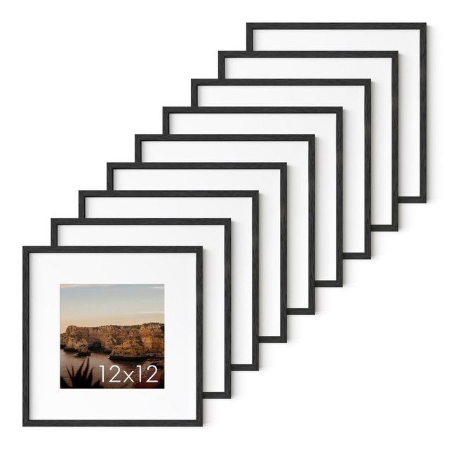 Haus and Hues Set of 9 Picture Frame with Plexiglass Cover, Black Oak, 12x12