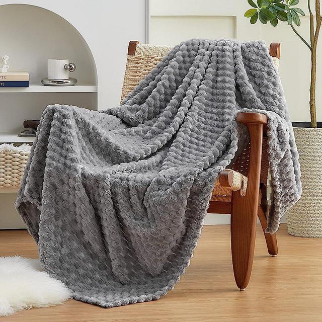 EXQ Home Fleece Throw Blanket for Couch or Bed - 3D Imitation Turtle Shell Jacquard Decorative Blankets - Cozy Soft Lightweight Fuzzy Flannel Blanket Suitable for All Seasons(50"×60",Light Grey)