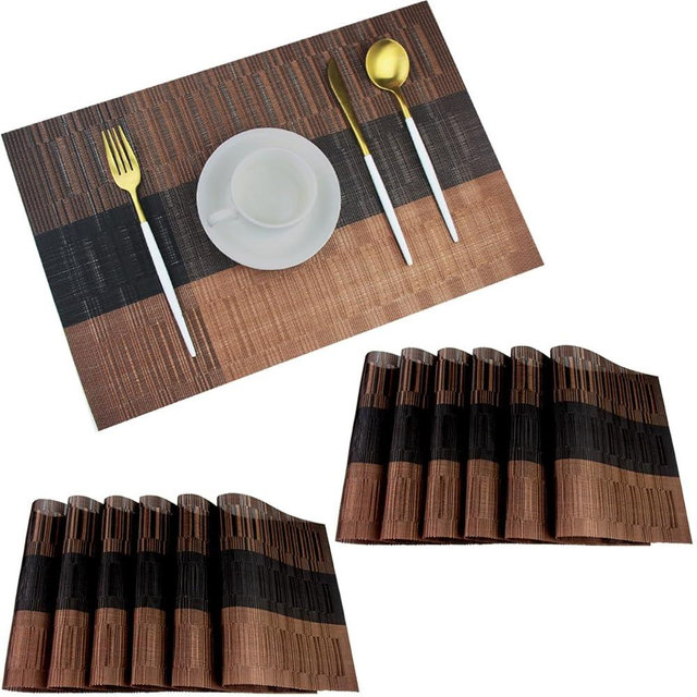 PIGCHCY Vinyl Placemats Set of 12 Washable Durable Kitchen Placemats Easy to Clean Plastic Placemats for Dining Table (Brown)