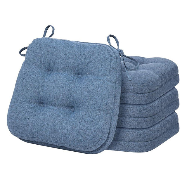 baibu Set of 4 Dining Chair Cushions, Dual-Layer Patent Design Memory Foam Kitchen Chair Cushions, Non-Slip Seat Pads with Ties, 16.5 x 16.5 x 3.5in, 4 Pack, Blue