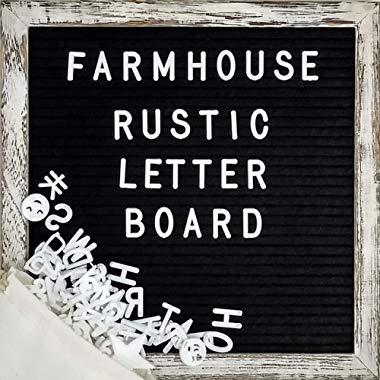 Felt Letter Board with 10x10 Inch Rustic Wood Frame, Script Words, Precut Letters, Picture Hangers, Farmhouse Wall Decor, Shabby Chic Vintage Decor, Black Felt Message Board