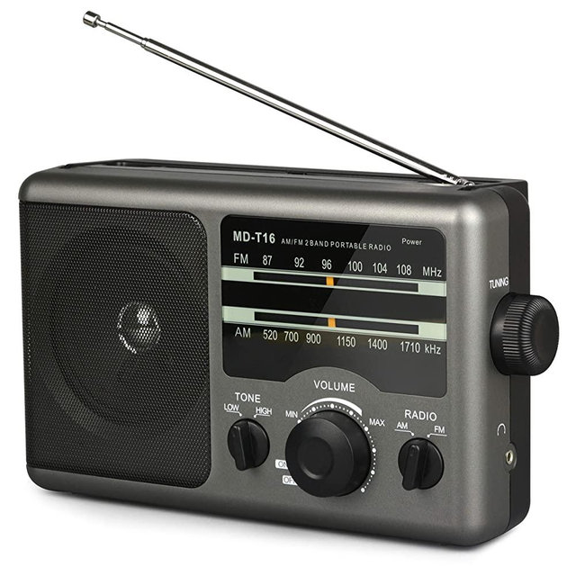 AM FM Portable Radio Battery Operated Radio by 4X D Cell Batteries Or AC Power Transistor Radio with and Big Speaker, Standard Earphone Jack, High/Low Tone Mode, Large Knob