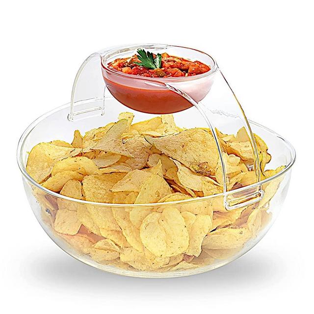 Chip and Dip Acrylic Bowl Set (3L main bowl, 200ml clip-on dipping bowl)