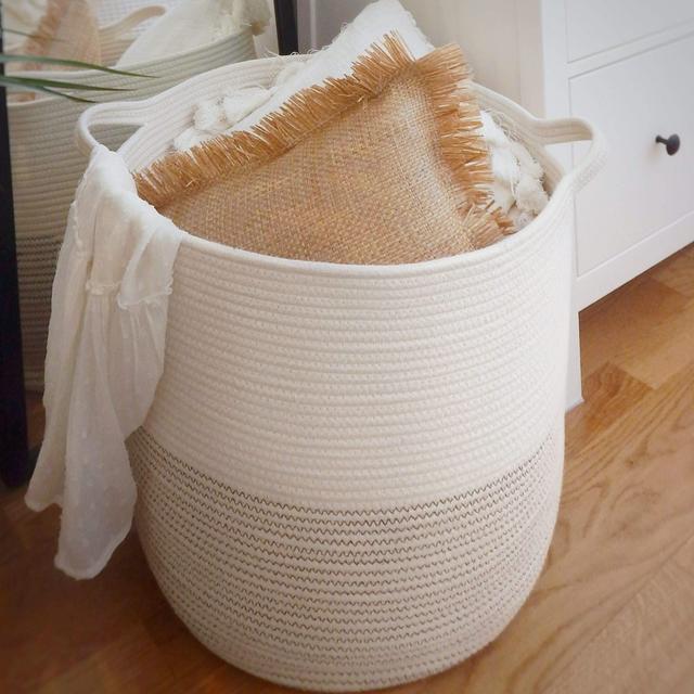 GooBloo Large Cotton Rope Woven Storage Basket - 18” x 16” Tall Decorative Cotton Rope Basket for Living Room, Toys or Blankets - Wicker Baskets with Handles - Cute Baby Laundry Hamper
