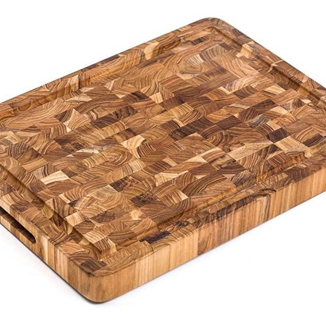 TeakHaus End Grain Cutting/Serving Board w/Hand Grip + Juice Canal (Rectangle) | 16" x 12" x 1.5"