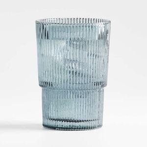 Atwell 16-Oz. Blue Stackable Ribbed Double Old-Fashioned Glass | Crate & Barrel