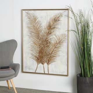 Golden Glam Canvas Palm Frond Wall Art