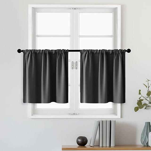 MRTREES Blackout Tier Curtains Black 24 inch Length Kitchen Tiers Short Cafe Curtains Triple Weave Bathroom Small Window Treatments Rod Pocket 2 Panels
