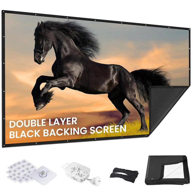 120 inch Projector Screen Upgraded- Black Backing, Straight Edges, Foldable, Washable and Wrinkle-Free - for Indoor Home Theater and Outdoor Cinema -White 16:9 by IOLIEO