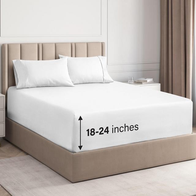 CGK Linens 4 Piece Extra Deep Pocket Microfiber Sheet Set in White, Size King
