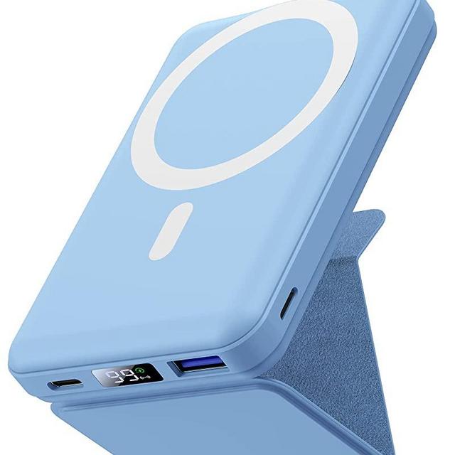 Yiisonger Magnetic Wireless Portable Charger, Foldable 10000mAh Battery Pack with USB-C Cable LED Display, Magnetic Power Bank 22.5W PD Fast Charging for iPhone 14/13/12/Pro/Mini/Pro Max（Misty Blue）