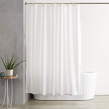 AmazonBasics Shower Curtain with Hooks - 72 x 72 Inch, White
