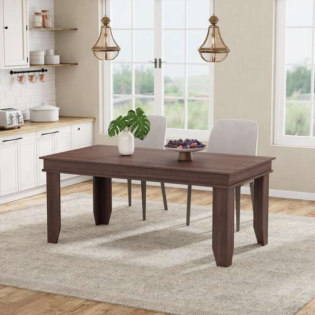 Farmhouse Dining Table for 6-8 People, 63" Non-extendable Rectangular Kitchen Table with Sturdy Wooden Frame for Dining Room