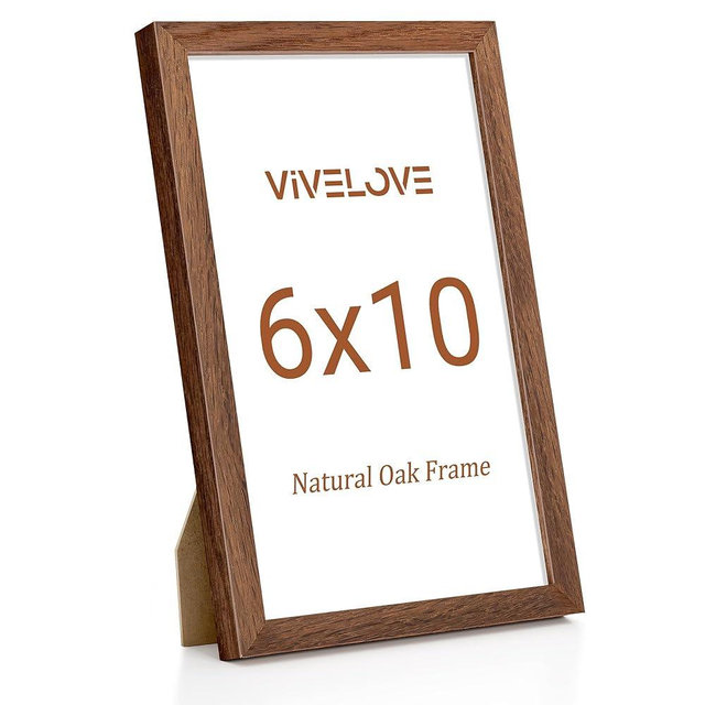 Vivelove 6x10 Picture Frame, High-End Natural Oak 6 x 10 Wooden Frame with Tempered Glass, 6x10 Wood Photo Frame for Wall or Tabletop, Wall Hook Included for Art Photo and Prints, Walnut