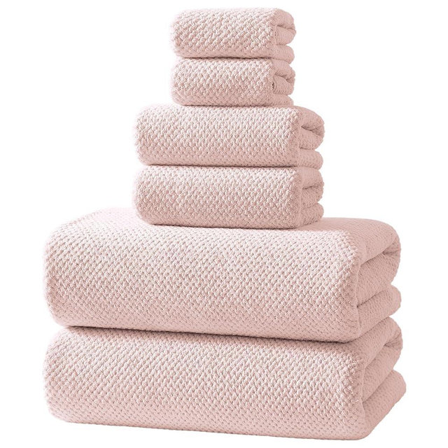 REDKISS Pink Towel Set, 6 Piece Premium Soft Bath Towel Set, Highly Absorbent Luxury 6-Pack with 2 Bath Towels, 2 Hand Towels, 2 Washcloths for Bathroom, Gym, Hotel, and Spa Daily Use