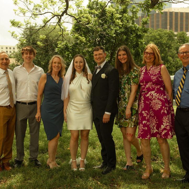 Our families celebrating our courthouse wedding (missing Lincoln)