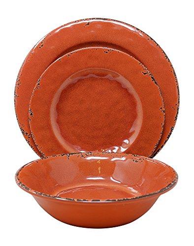 Gianna's Home 12 Piece Rustic Farmhouse Melamine Dinnerware Set, Service for 4 (Coral)