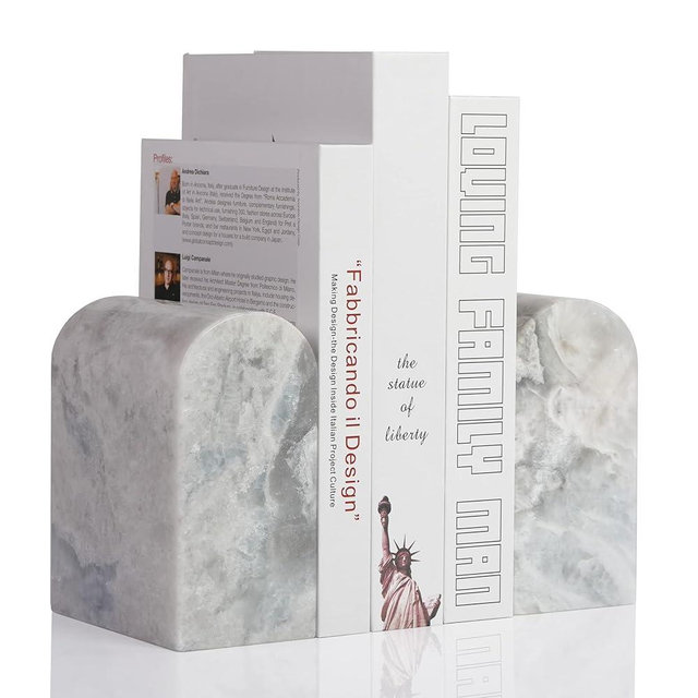 Koville African Natural Marble Bookends for Shelves, Non-Slip Book Ends, 13LBS Ultra Heavy Duty Marble Book Holder Organizer, Apartment Decor for Movies/CD/Video Games