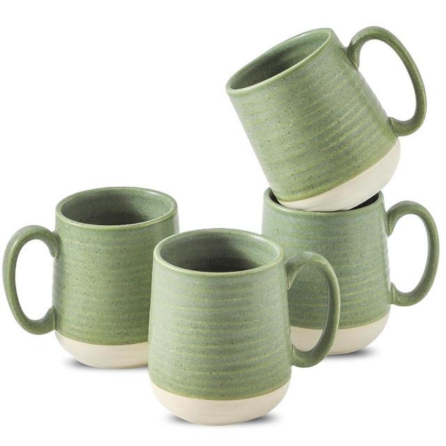 Hasense Porcelain Coffee Mugs Set of 4, 15 Oz Large Coffee Cups, Latte Cup with Handle, Tea Mugs for Men and Women, Modern Coffee Mug for Cappuccino, Milk, Cocoa, Microwave & Dishwasher Safe, Green