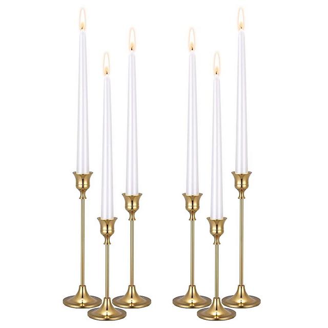 Rozrety Gold Candle Holders Gold Candlestick Holder for Taper Candles - Set of 6 Candle Sticks Holders for Table Centerpiece, Wedding, Dinning, Party, Anniversary (Candles not Include)