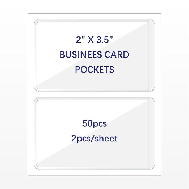 IMAGAME Clear Adhesive Business Card Pocket swith Side Open for Loading, 50 Pack, Plastic Labels Holders for Storage Bins and Library Card, Ideal for Organizing and Protecting Your Business Cards