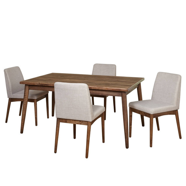 Buylateral 5pc Element Mid-Century Modern Dining Set Walnut: Laminated, Rubberwood, 4 Chairs