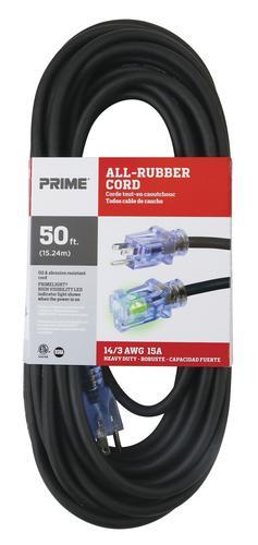 Prime 50' 14/3 All-Rubber Medium-Duty Black Outdoor Extension Cord
