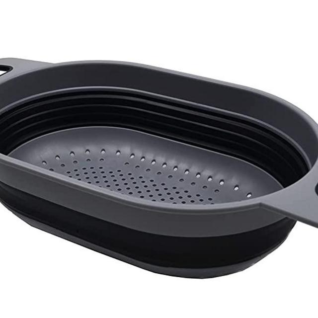 SAMMART 5L (1.3 gallon) Over The Sink Oval Colander (1, Dark Grey/ Black)