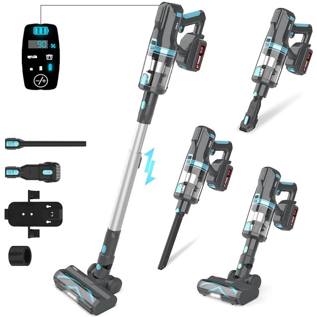 UML0 Cordless Vacuum Cleaner, 45Kpa 300W 60Mins Stick Vacuum Cleaner with Touch Screen, Rechargeable Battery Cordless Vacuum, LED Lightweight Vacuum for Home Pet Hair Carpet Hard Floors (Gary)
