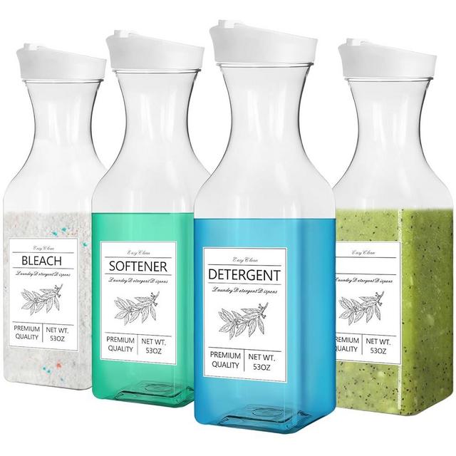 4 Pcs 53oz Laundry Detergent Dispenser,Laundry Soap Dispenser for Laundry Room Decor,Liquid Laundry Detergent Dispenser for Fabric Softener,Bleach,Powder,Beads