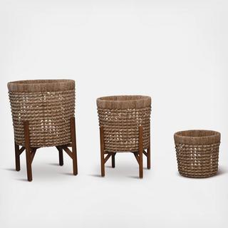 5-Piece Hand Woven Rattan Planters Set