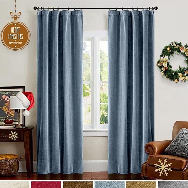 Lazzzy Blackout Velvet Curtains Blue 84 inch Thermal Insulated Drapes for Dinning Room Darkening Window Treatment Rod Pocket Home Decor Living Room Set of 2 Panels Dark Slate