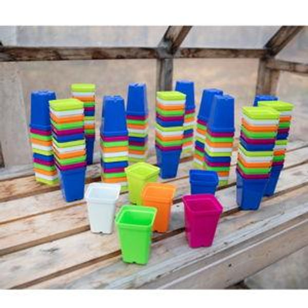 Mixed Colors 2½" Heavy-Duty Square Pots - Fedco Seeds