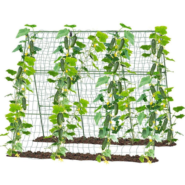 45x53 Inch Cucumber Trellis for Raised Bed, Foldable A-Frame Cucumber Trellis for Climbing Plants, Grden Trellis with Climbing Net for Cucumber, Tomato, Vegetable, Bean,Grape Zucchini