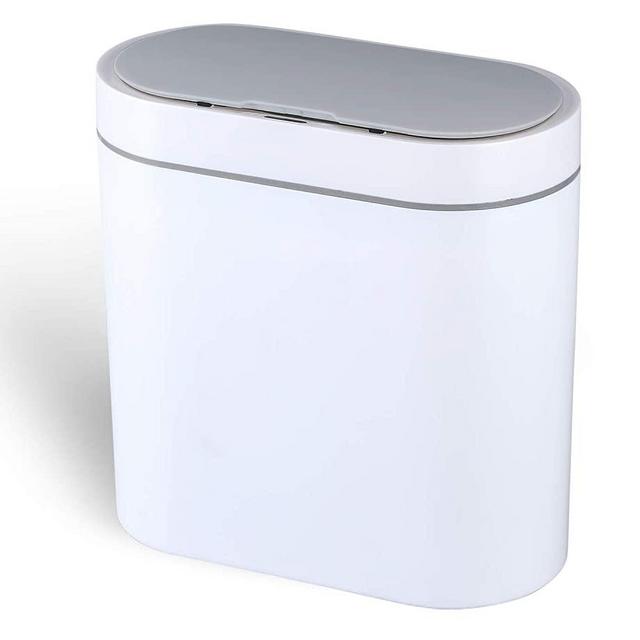 ELPHECO 2.5 Gallon Waterproof Motion Sensor Small Bathroom Trash Can with Lid and Odor Filter, Slim Plastic Narrow Kitchen Garbage Can Touchless Trash Can, White